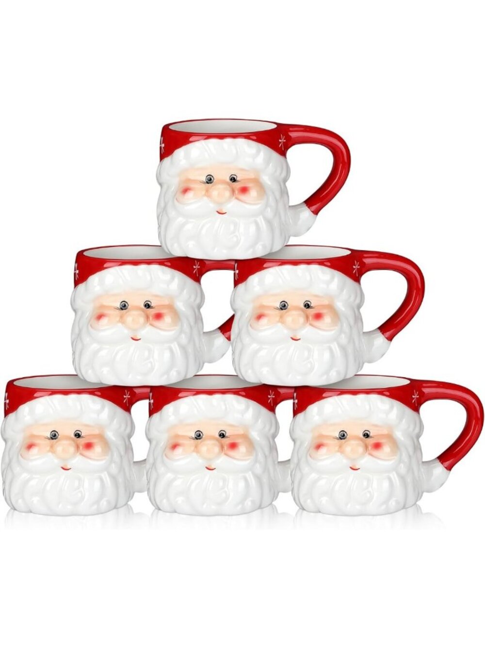Festive 6-Piece Christmas Santa Coffee Mug Set, Red, 11 oz - Holiday Drinkware